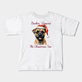 Christmas Border Terrier Dog in Santa Hat Kids T-Shirt